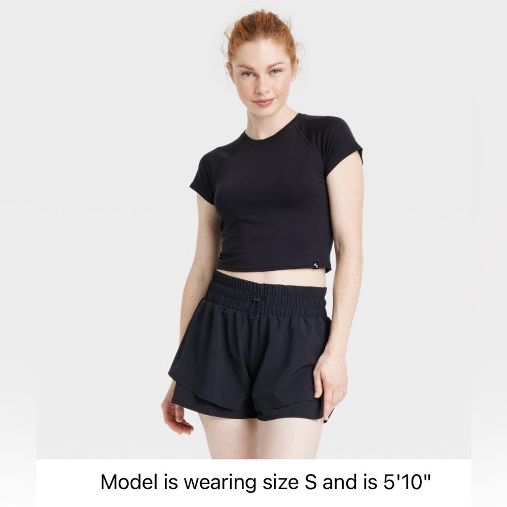 NEW JoyLab™ Women's Knit Cropped Short Sleeve Top black size small